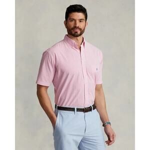 Ralph Lauren mens pink seersucker short sleeve button up untucked classic fit